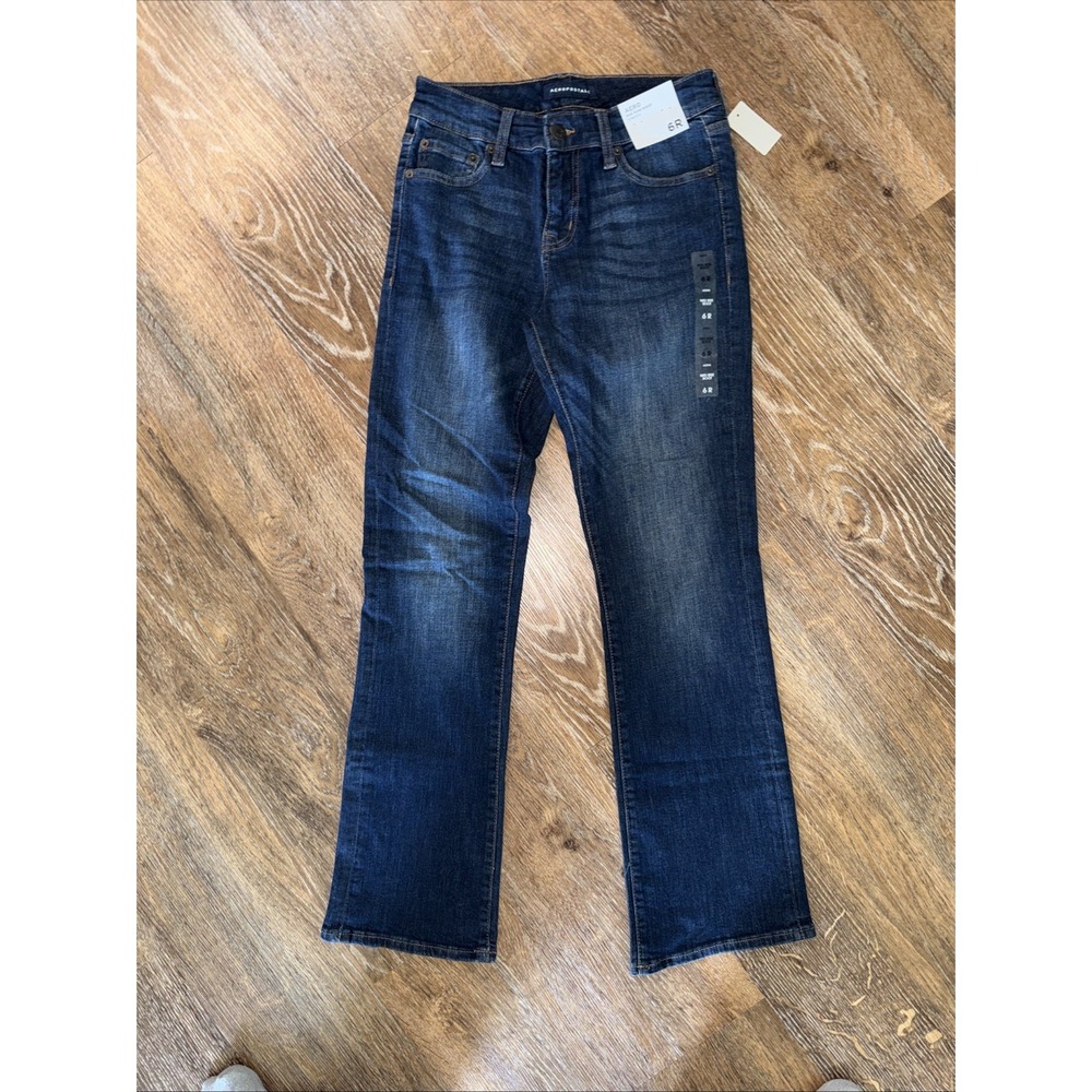 Aeropostale Womens Mid Rise Bootcut Jeans Dark Wash Stretch Size 6R Denim